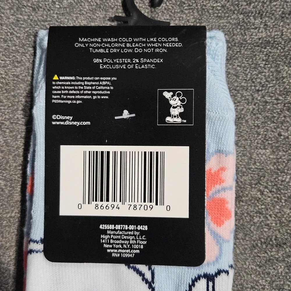 Disney Mickey Mouse Aloha Tropical Hibiscus Crew Socks Mens Size 6.5-12 Blue NEW